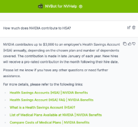图6. NVHelp Bot：回答有关人力资源福利的问题